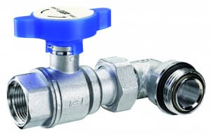 Кран шаровой 1"ВР х 1"НР с угольником, хром., красная ручка