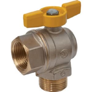 Кран шаровой для газа, угловой, полнопроходной, 1/2”, ручка-бабочка, желтая, ВР-НР, никелированный
