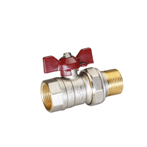 Кран шаровой латунный Temper DN32 (1 1/4”) PN25, внутренняя/наружная американка, бабочка