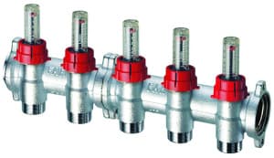 Коллектор запорный 1", с расходомерами, 3 отвода 3/4"EU FAR