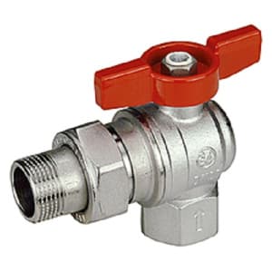 Кран шаровой угловой с отводом, полнопроходной, 1/2”F x 1/2”M, ручка-бабочка, красная, ВР-НР, хромирован