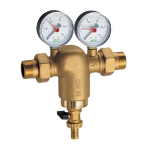 Фильтр латун., 3/4" американка, с манометром, 300мкм, Max: 95 °C, 25 бар