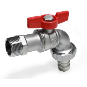 Кран шаровой, R620, 3/4", Н, ручка-бабочка красная, хромированный, для садового шланга с выводом для