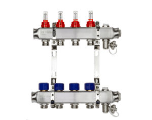 Комплект коллекторов SSM-4RF set с расходомерами, кронштейнами, ручным воздухоотводчиком, сливным краном и торцевой заглушкой, 4 контура