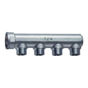 Коллектор концевой 3/4"ВР с 4 отвод. 1/2"НР, межосев.36мм