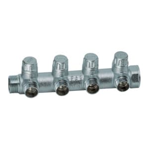 Коллектор запорно-балансировочный 3/4" на 4 отвода 1/2"EU c вставкой под уплотнение FAR