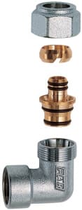 GOMITO F 1/2' RAME CROMATO ADATTATORE MULTISTRATO 20X2.5