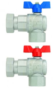 Кран шаровой EVOLUTION, угл., 3/4"х1"(В-нак.гайка), крас.бабочка