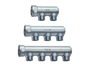 Коллектор концевой 3/4"ВР с 2 отвод. 1/2"НР, межосев.36мм