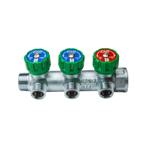 Коллектор регулирующий 3/4", ВР-НР, 3 отвода 1/2", НР, межосевое 45 мм FAR