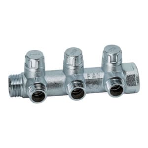 Коллектор запорно-балансировочный 3/4" на 3 отвода 1/2"EU c вставкой под уплотнение FAR