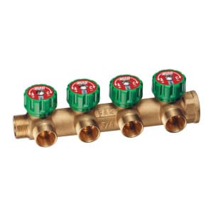 Коллектор регулирующий 3/4", НР-ВР, 4 отвода М24х19, из DZR латуни FAR