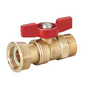 Кран шаровой для счетчиков, 3/4"M x 3/4", ручка-бабочка, красная, НР-отвод накидная гайка, нехром.