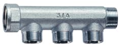 коллектор 3/4", ВР-НР, 3 отвода 1/2", НР, плоское уплотнение, хромированный FAR