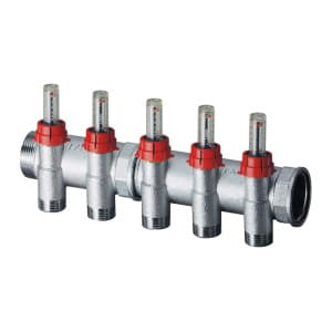 Коллектор запорный 1"(ВР-НР) с расходомер., 5 отв. М24х19