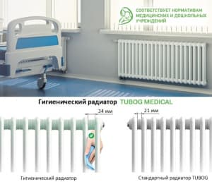 Радиатор стальной трубчатый Rifar TUBOG Medical 2200 5 секций, подкл нижнее одност с терм, айвори глянцевый