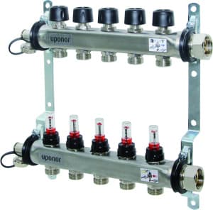 Коллектор с расходомерами Vario S стальной, выходы 5X3/4 ЕВРОКОНУС '1Ф (старый аналог 1013054)