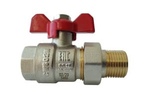 Кран шаровой BVR-FR с накидной гайкой и ниппелем ("американка") DN20 PN40,латунный корпус, "рукоятка-бабочка" Ridan