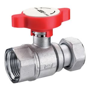 Кран шаровой FAR 3/4"-1", ВР-накидная гайка EPDM, красн. бабочка под термометр, хром