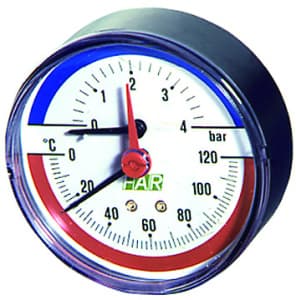 Термоманометр 1/2", торцевое соединение, 0-4 бар, 0...120°С, ф80 мм FAR