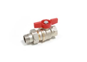 Кран шаровой с шаром DADO, полнопроходной с отводом, 1"F x 1"M, ручка-бабочка, красная, ВР-НР, никелированный