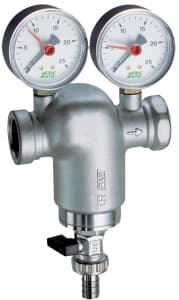 Фильтр 3/4", ВР-ВР, 100 мкм, с манометром, Tmax: 95 °С, 25 бар, хромированный FAR