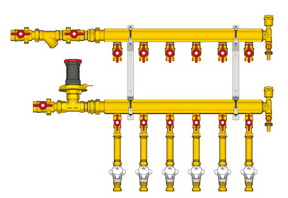 Узел коллекторный этажный с общей балансировкой тип B3 (D2), 1" x 1/2" / 7